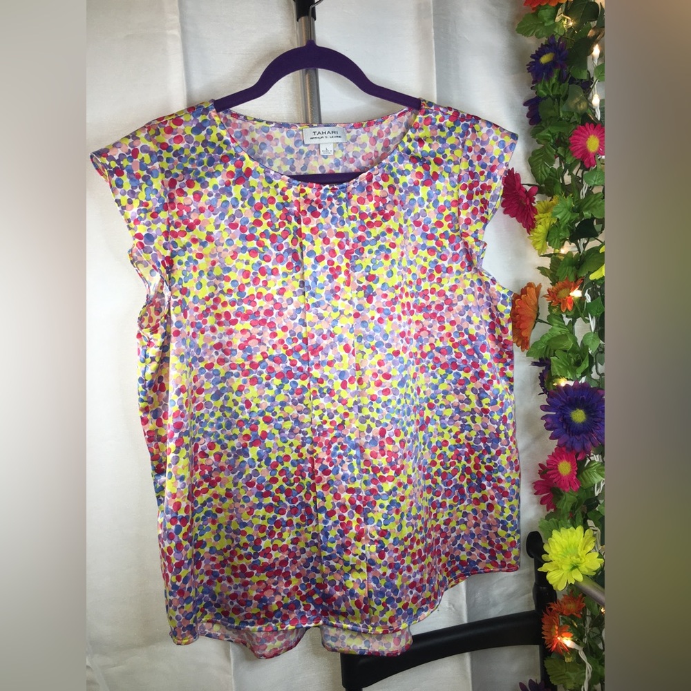 TAHARI Arthur S. Levine | Women’s Multicolor Dot Pattern Short Sleeve Blouse Top